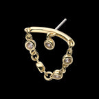 Vertical Helix Curved Bar with Bezel Set Round Gem Dangle Flatback Stud Earring / Nosering - Gem in 14Kt Yellow Gold