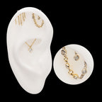 Vertical Helix Curved Bar with Bezel Set Round Gem Dangle Flatback Stud Earring / Nosering - Gem in 14Kt Yellow Gold