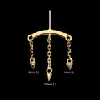 Vertical Helix Curved Bar with 3 Spike Chain Dangle Flatback Stud Earring / Nosering - 14Kt Gold