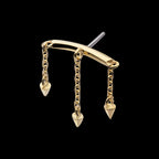 Vertical Helix Curved Bar with 3 Spike Chain Dangle Flatback Stud Earring / Nosering - 14Kt Gold