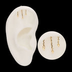 Vertical Helix Curved Bar with 3 Spike Chain Dangle Flatback Stud Earring / Nosering - 14Kt Gold