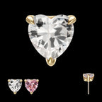 3-Prong Icon Heart CZ Gem Flatback Stud Earring / Nosering - CZ in 14Kt Yellow Gold