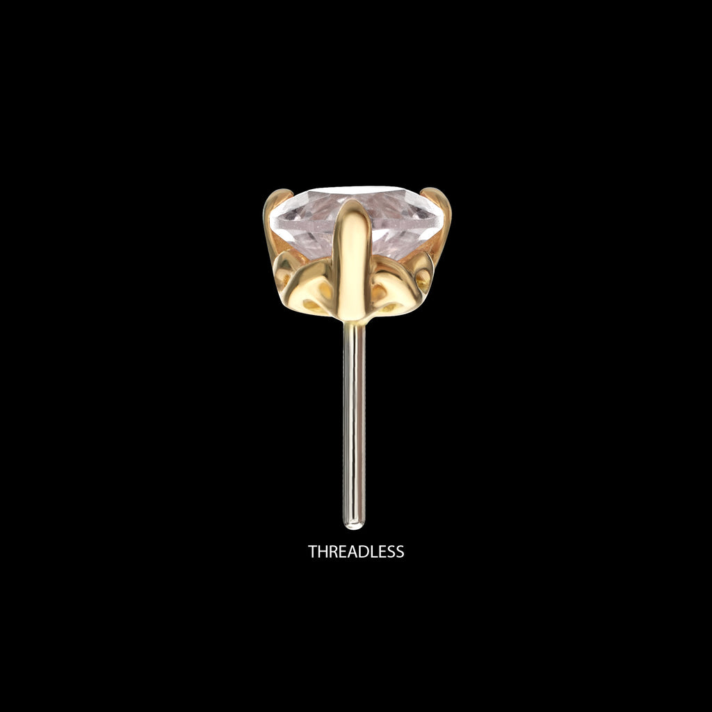 3-Prong Icon Heart CZ Gem Flatback Stud Earring / Nosering - CZ in 14Kt Yellow Gold