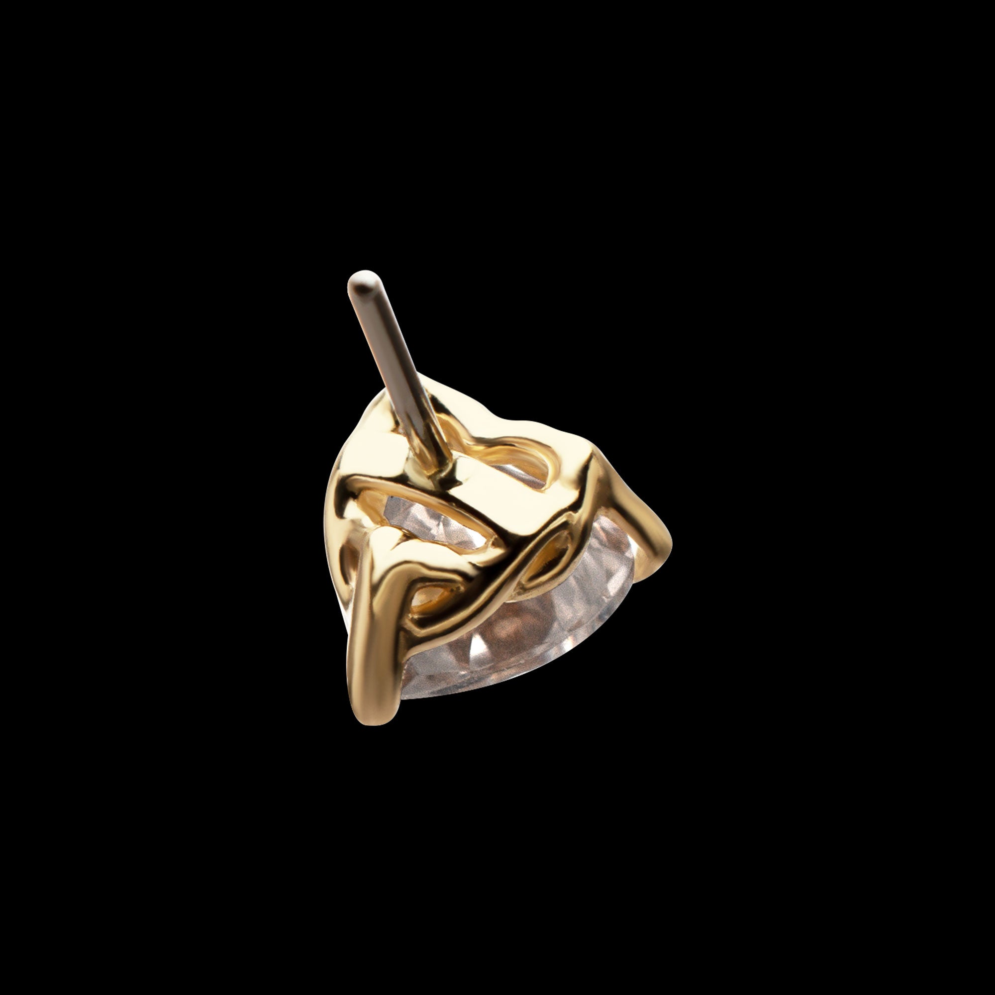 3-Prong Icon Heart CZ Gem Flatback Stud Earring / Nosering - CZ in 14Kt Yellow Gold