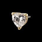 3-Prong Icon Heart CZ Gem Flatback Stud Earring / Nosering - CZ in 14Kt Yellow Gold