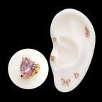 3-Prong Icon Heart CZ Gem Flatback Stud Earring / Nosering - CZ in 14Kt Yellow Gold