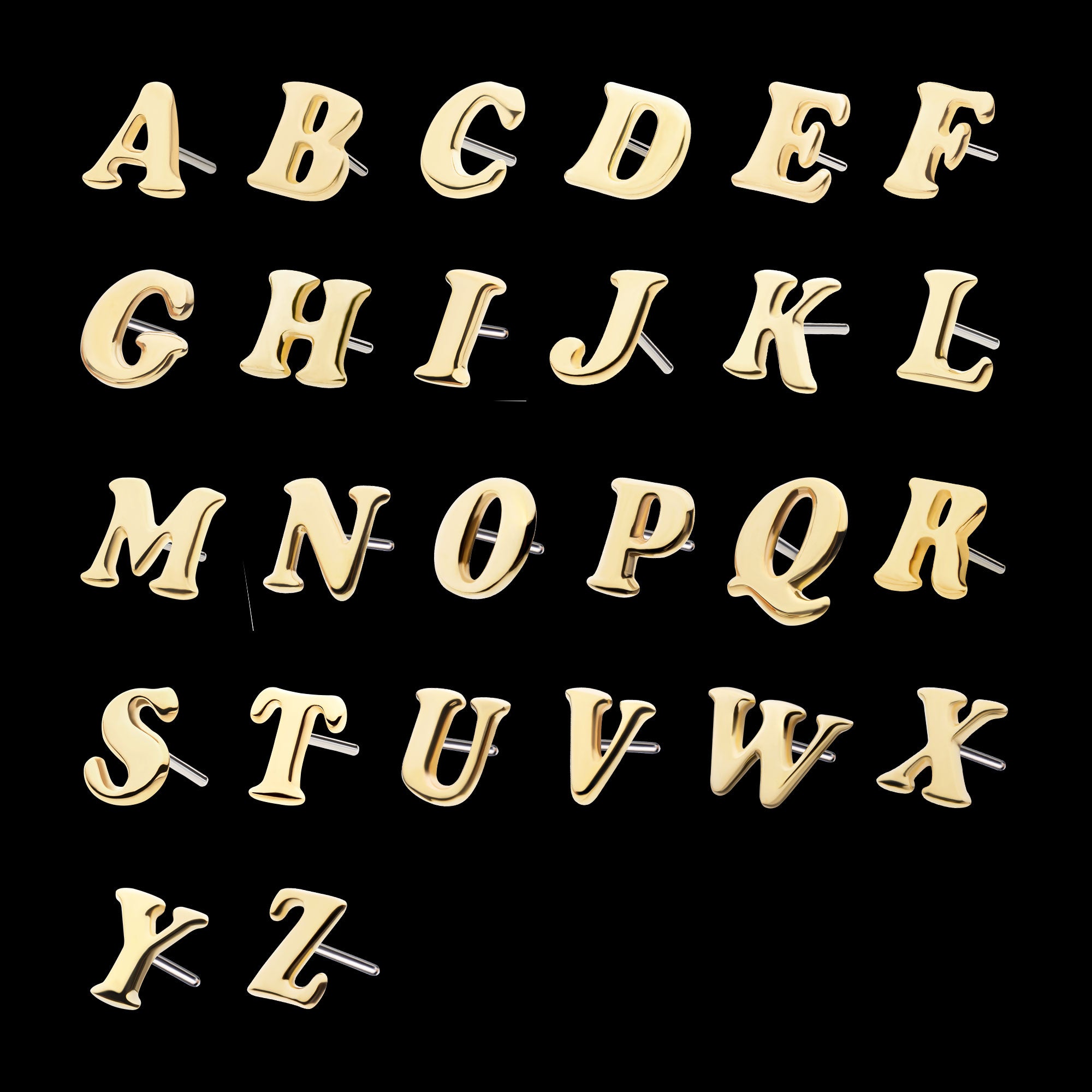 Cooper Black Italic Letter Initial s Flatback Stud Earring / Nosering - 14Kt Yellow Gold