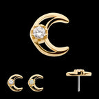 CZ/Opal Crescent Moon Flatback Stud Earring / Nosering - Opal & CZ & Opal & CZ in 14Kt Yellow Gold