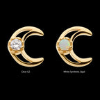 CZ/Opal Crescent Moon Flatback Stud Earring / Nosering - Opal & CZ & Opal & CZ in 14Kt Yellow Gold