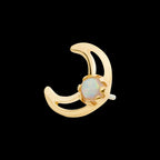 CZ/Opal Crescent Moon Flatback Stud Earring / Nosering - Opal & CZ & Opal & CZ in 14Kt Yellow Gold