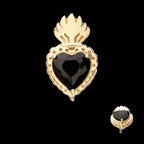 Prong Set Black Gem Sacred Heart Flatback Stud Earring / Nosering - Black Gem in 14Kt Yellow Gold