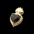 Prong Set Black Gem Sacred Heart Flatback Stud Earring / Nosering - Black Gem in 14Kt Yellow Gold