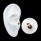 Prong Set Black Gem Sacred Heart Flatback Stud Earring / Nosering - Black Gem in 14Kt Yellow Gold