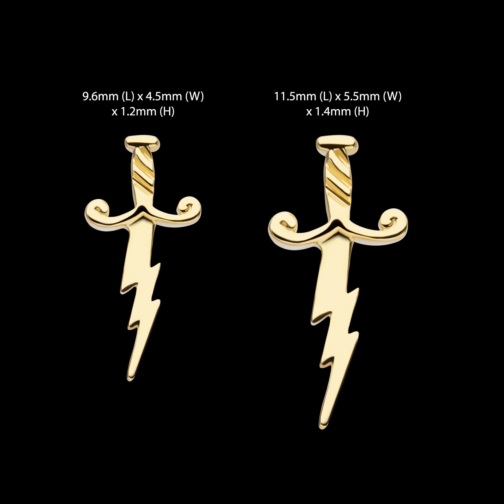 Lightning Bolt Dagger Flatback Stud Earring / Nosering - 14Kt Yellow Gold