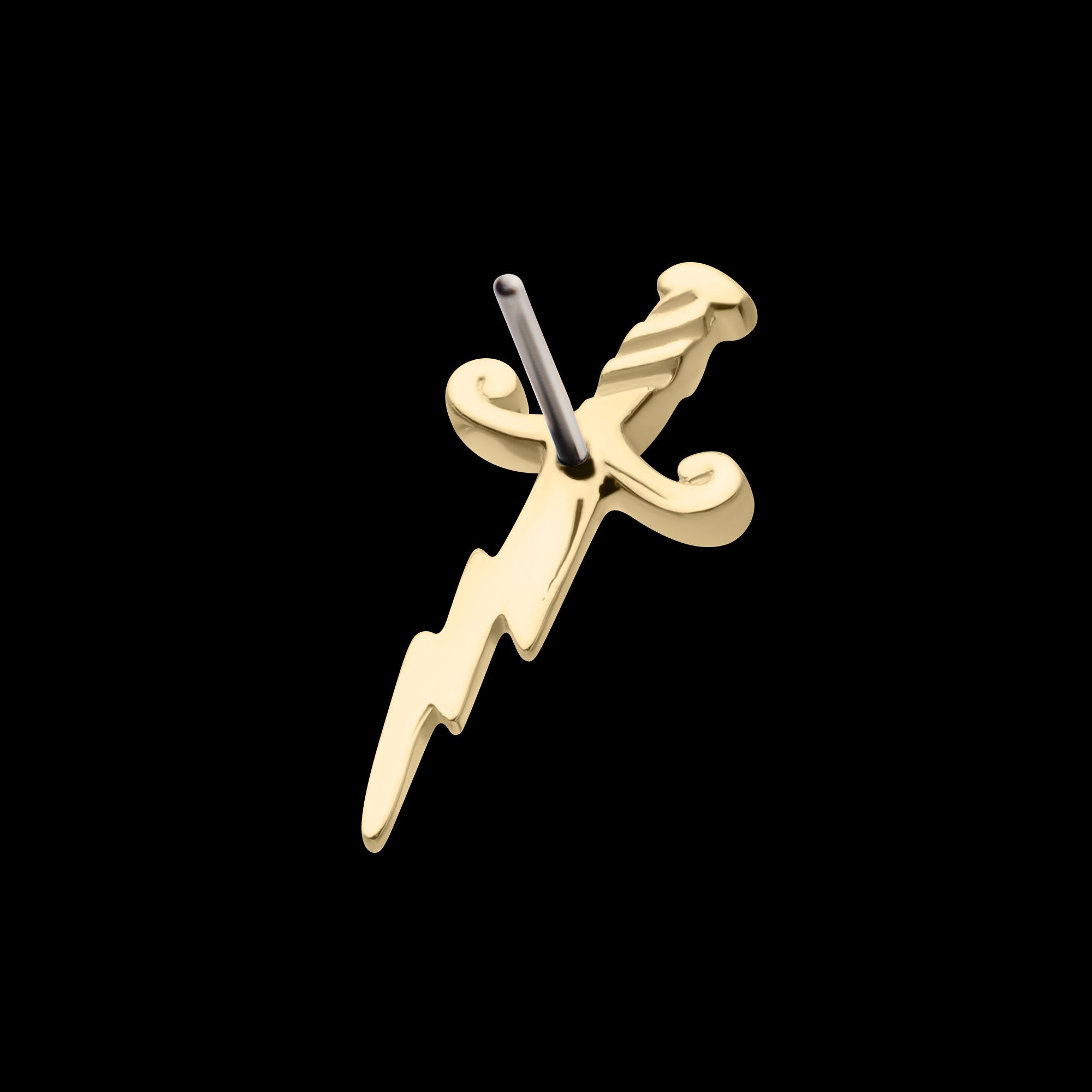 Lightning Bolt Dagger Flatback Stud Earring / Nosering - 14Kt Yellow Gold