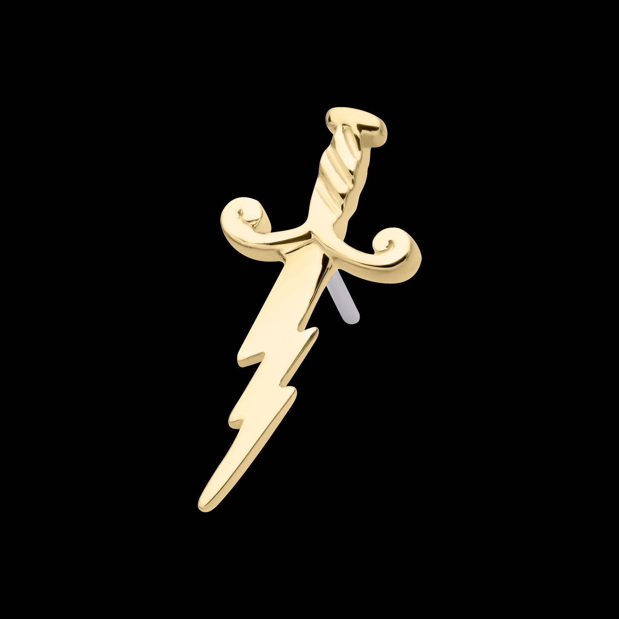 Lightning Bolt Dagger Flatback Stud Earring / Nosering - 14Kt Yellow Gold