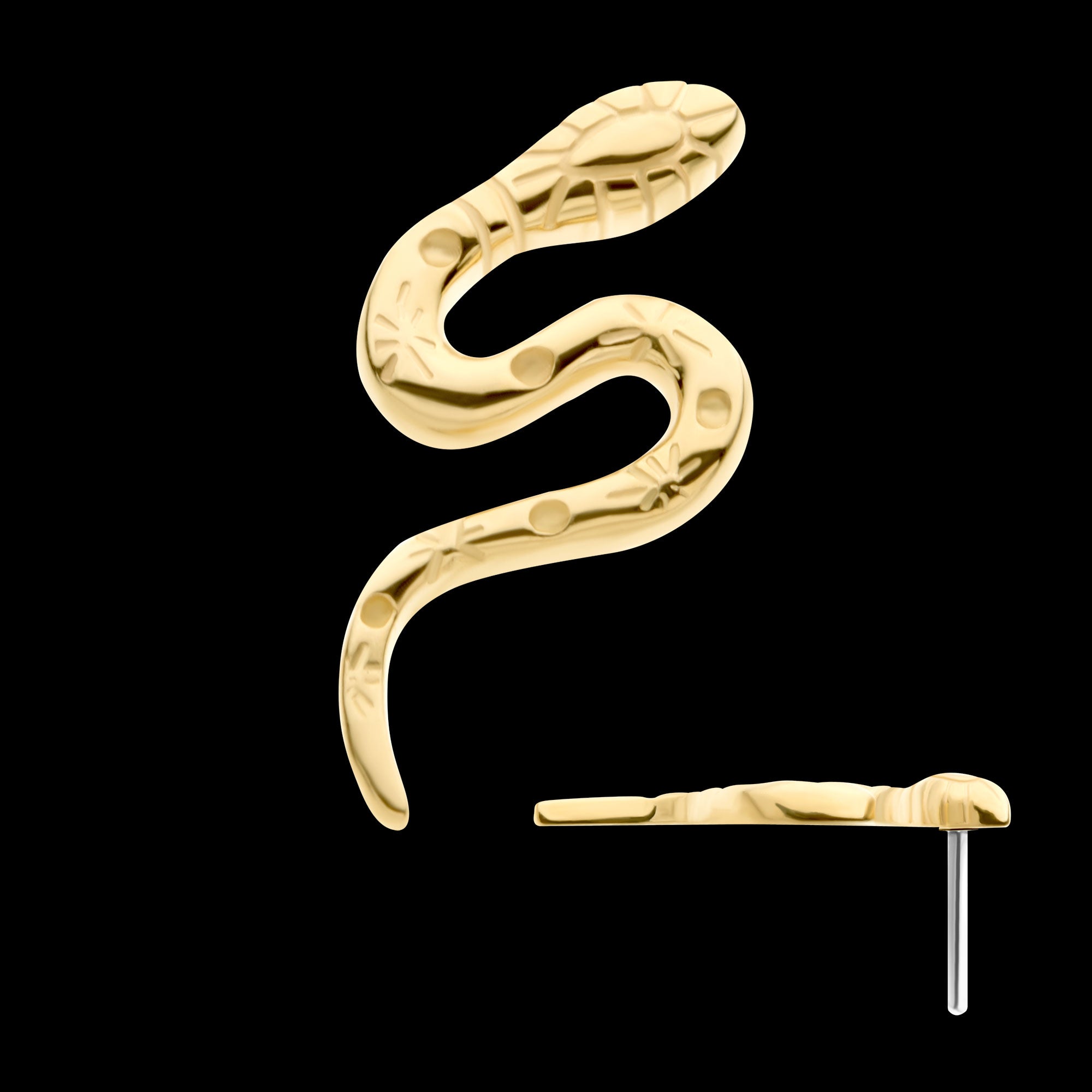 Snake Flatback Stud Earring / Nosering - 14Kt Yellow Gold