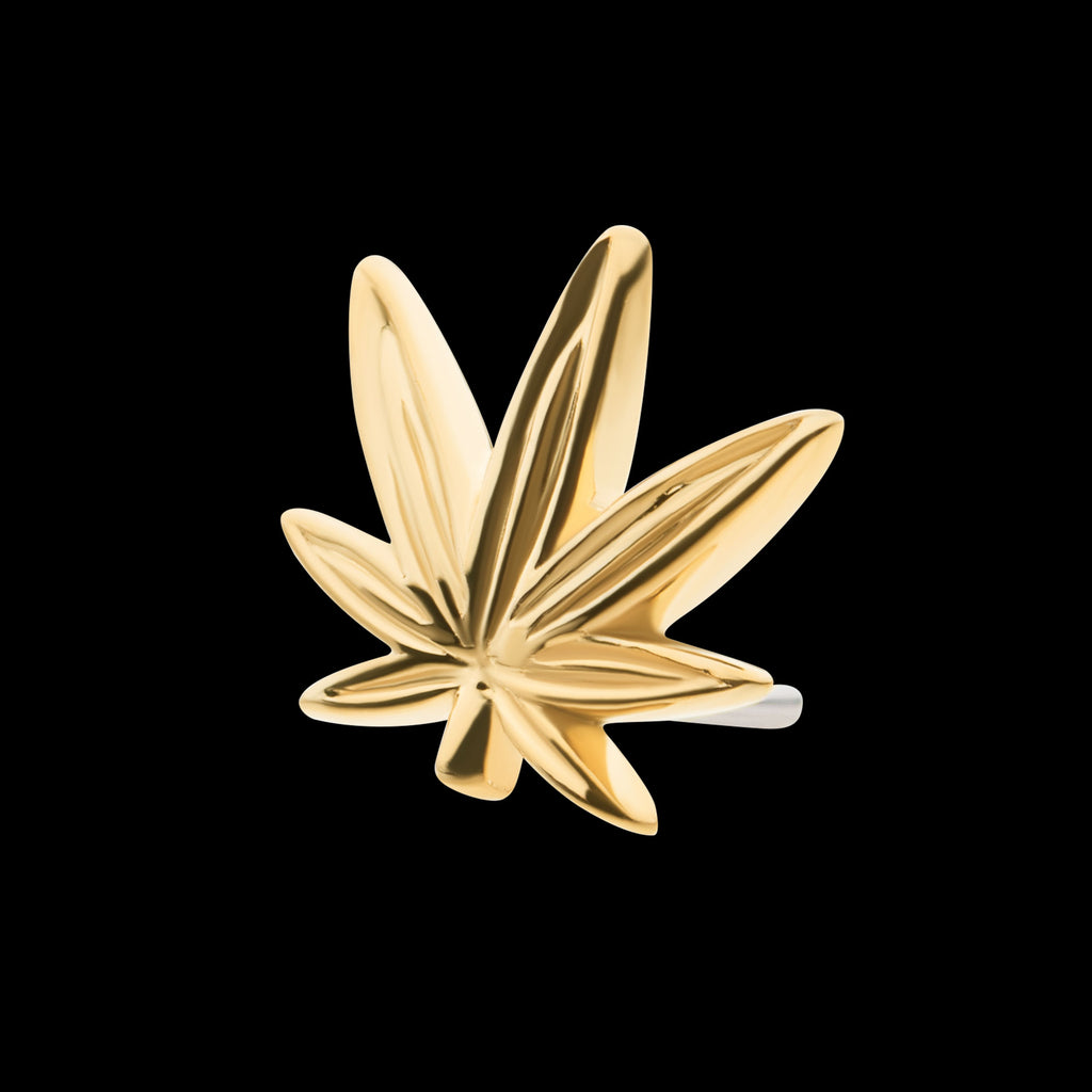 Pot Leaf Flatback Stud Earring / Nosering - 14Kt Yellow Gold