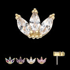 Beaded Edge Marquise Fan Gem Cluster Flatback Stud Earring / Nosering - Gem in 14Kt Yellow Gold