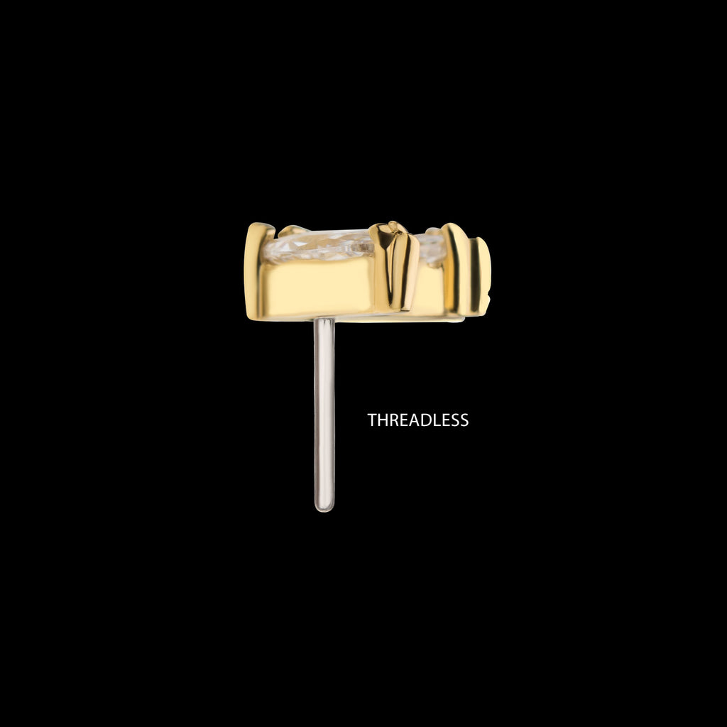 Beaded Edge Marquise Fan Gem Cluster Flatback Stud Earring / Nosering - Gem in 14Kt Yellow Gold