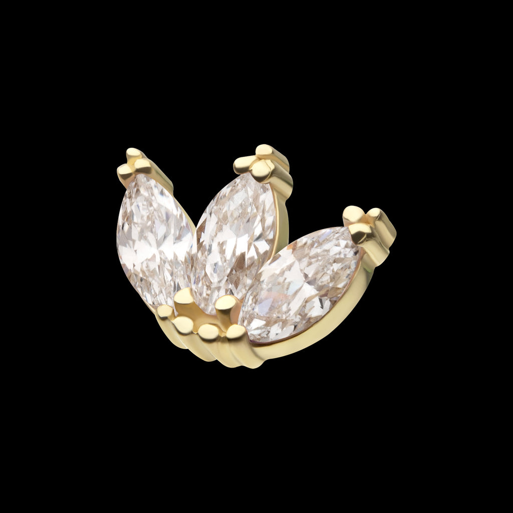 Beaded Edge Marquise Fan Gem Cluster Flatback Stud Earring / Nosering - Gem in 14Kt Yellow Gold