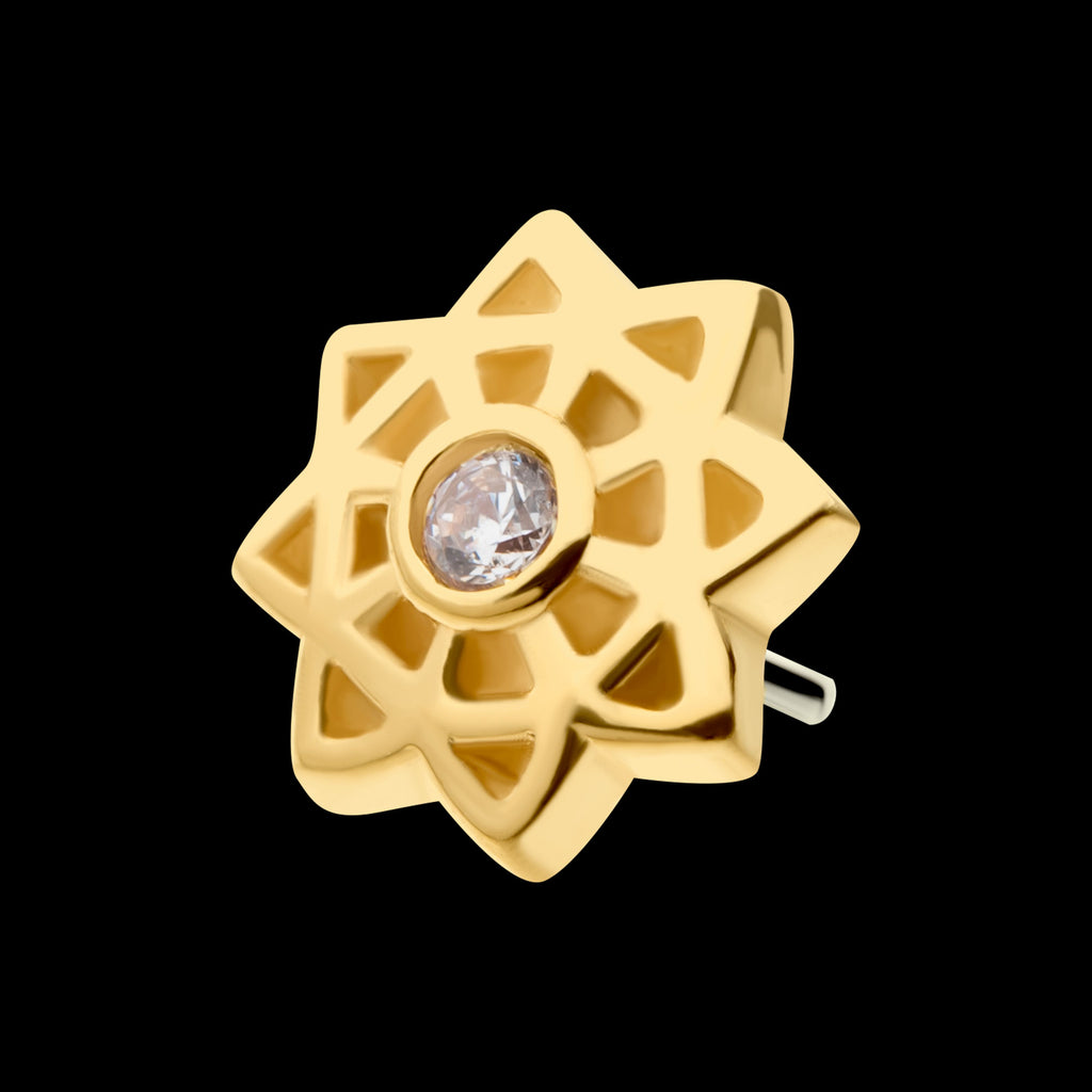 Bezel Set Gem/Opal Mandala Flower Flatback Stud Earring / Nosering - Opal in 14Kt Yellow Gold