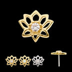 Lotus Flower with Prong Set Gem Flatback Stud Earring / Nosering - Gem in 14Kt Gold