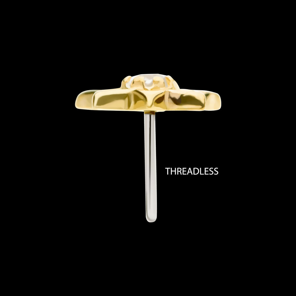 Lotus Flower with Prong Set Gem Flatback Stud Earring / Nosering - Gem in 14Kt Gold