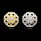 Mandala Flower with Bezel Gem Flatback Stud Earring / Nosering - Gem in 14Kt Gold