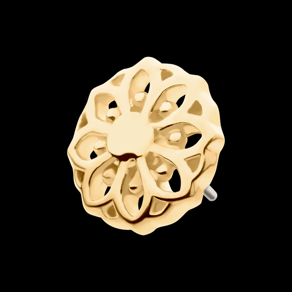 Mandala Flower Flatback Stud Earring / Nosering - 14Kt Yellow Gold