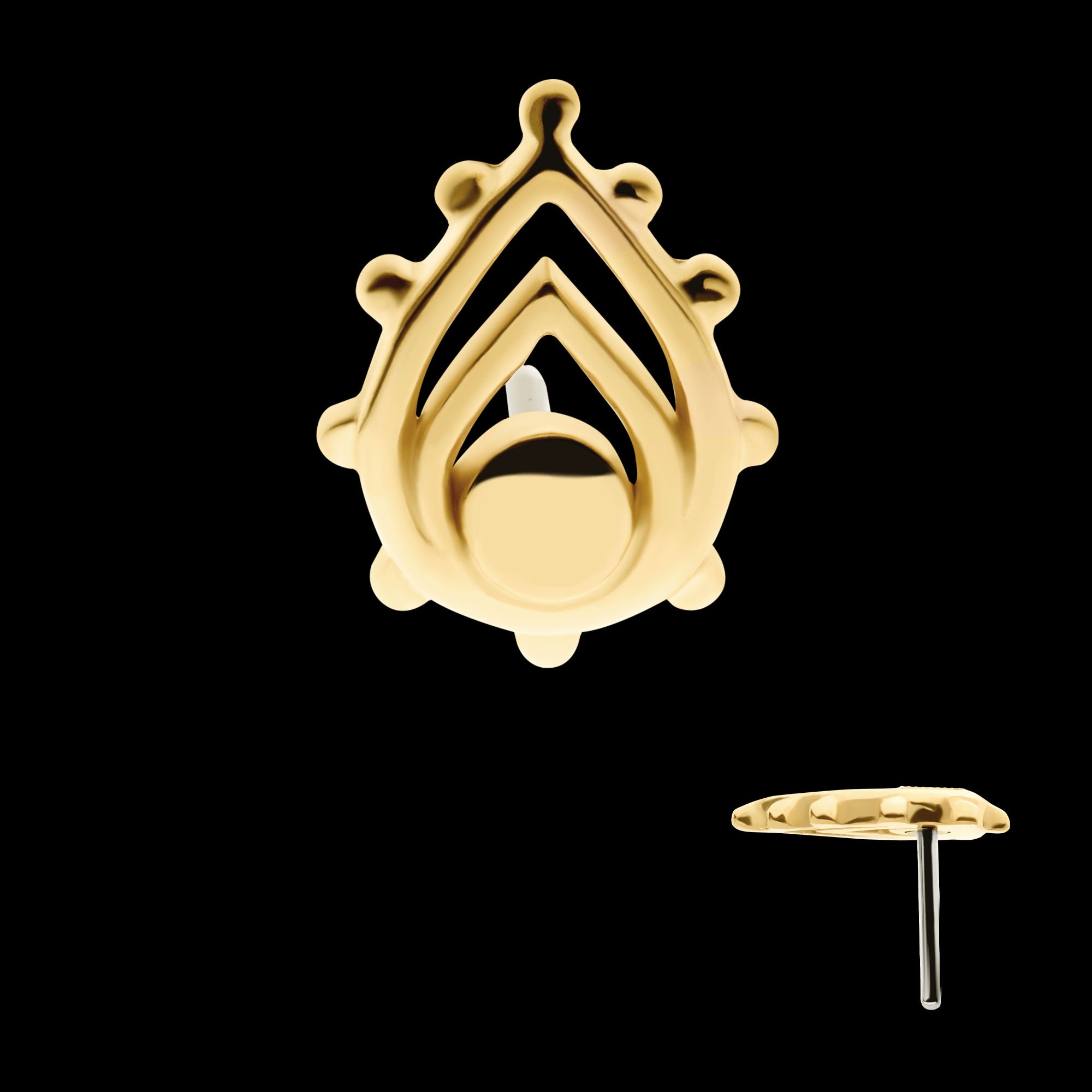 Beaded Edge Teardrop Flatback Stud Earring / Nosering - 14Kt Yellow Gold