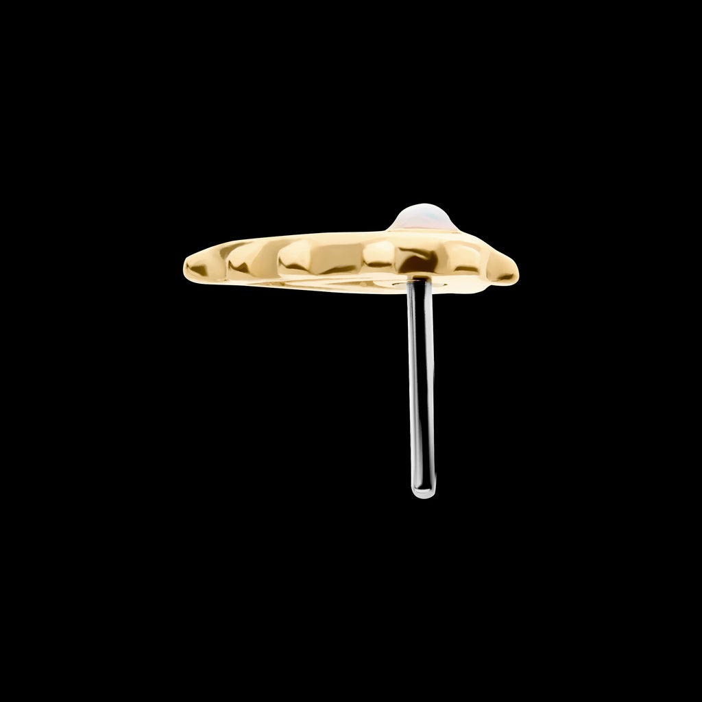 Bezel Set Gem/Opal Beaded Edge Teardrop Flatback Stud Earring / Nosering - Opal in 14Kt Yellow Gold