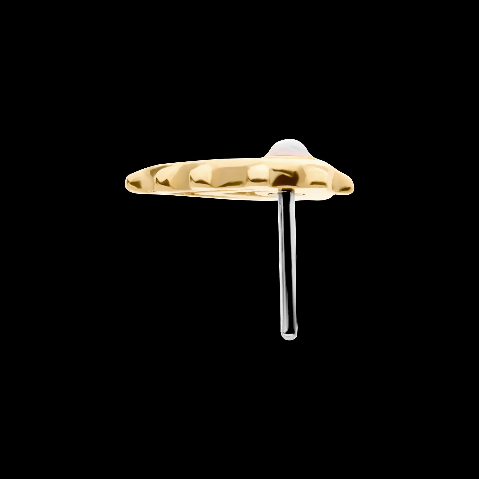Bezel Set Gem/Opal Beaded Edge Teardrop Flatback Stud Earring / Nosering - Opal in 14Kt Yellow Gold