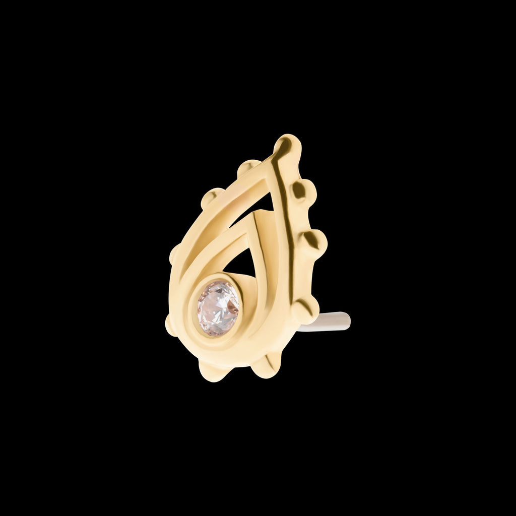 Bezel Set Gem/Opal Beaded Edge Teardrop Flatback Stud Earring / Nosering - Opal in 14Kt Yellow Gold