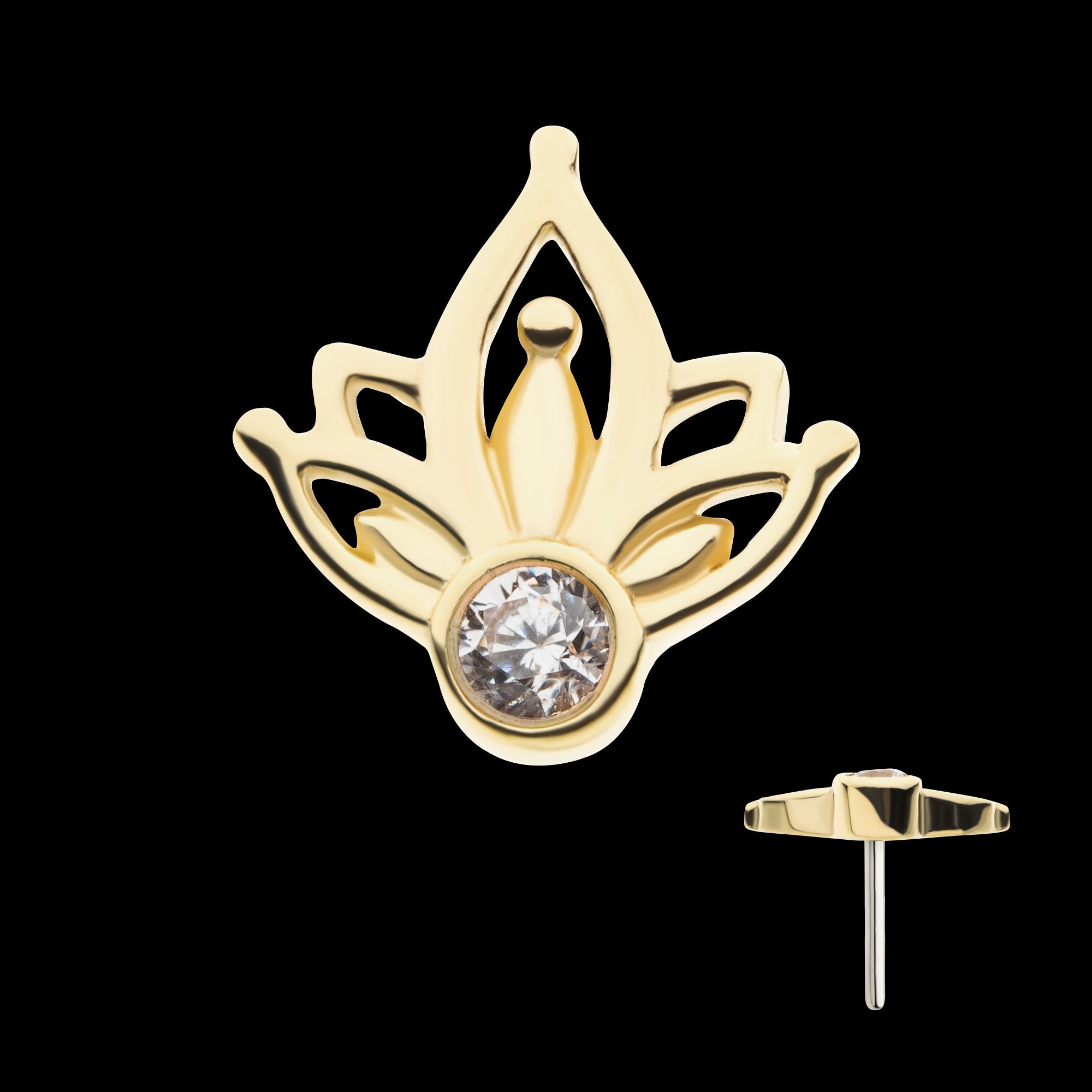 Bezel Set Gem/Opal Petal Flatback Stud Earring / Nosering - Opal in 14Kt Yellow Gold