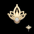 Prong Set Round White Opal Petal Flower Flatback Stud Earring / Nosering - White Opal & Opal in 14Kt Yellow Gold