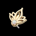 Prong Set Round White Opal Petal Flower Flatback Stud Earring / Nosering - White Opal & Opal in 14Kt Yellow Gold