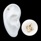Prong Set Round White Opal Petal Flower Flatback Stud Earring / Nosering - White Opal & Opal in 14Kt Yellow Gold