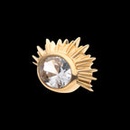 Bezel Set Oval Clear CZ/White Synthetic Opal Starburst Flatback Stud Earring / Nosering - Synthetic Opal & Clear CZ & Opal in 14Kt Yellow Gold