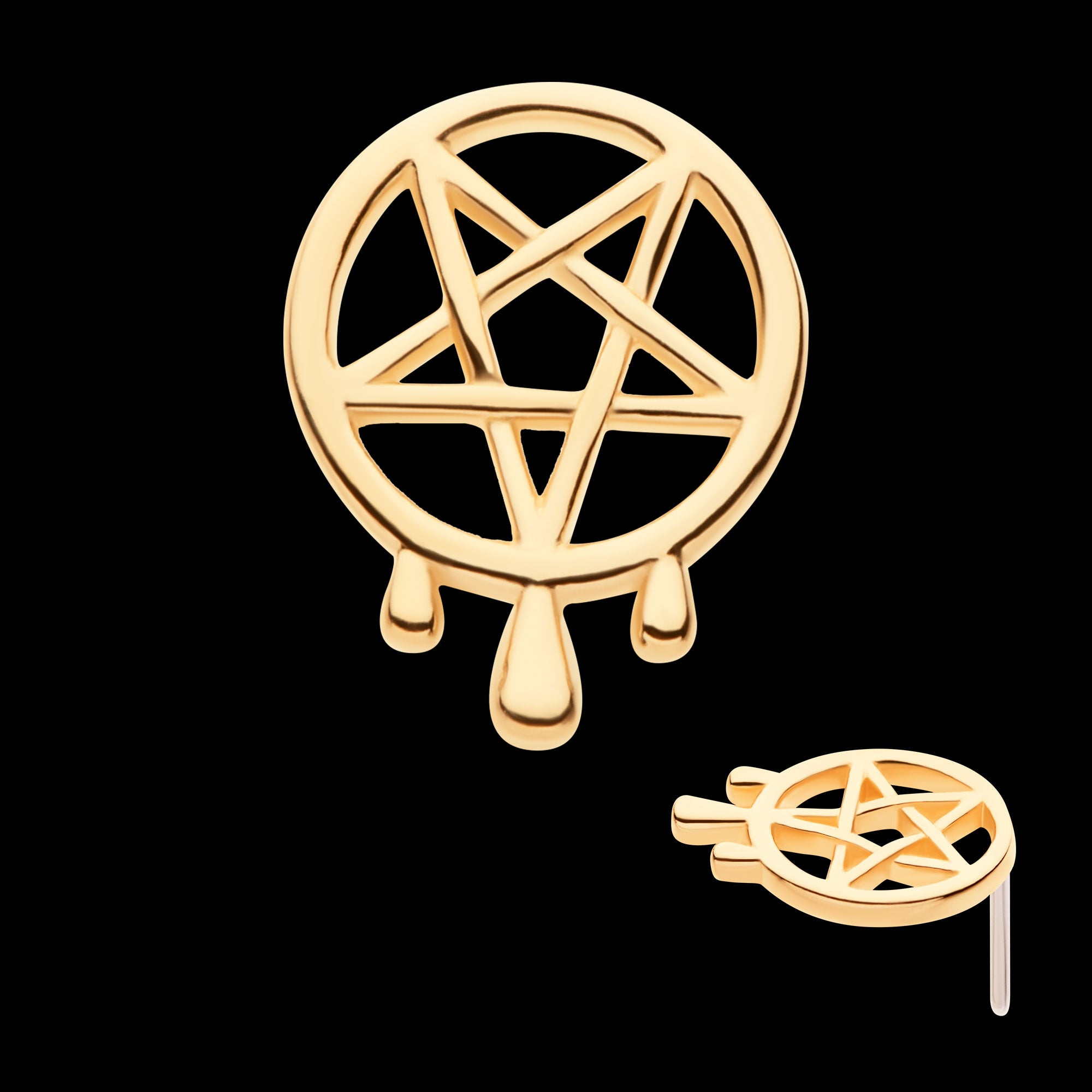 Dripping Pentagram Flatback Stud Earring / Nosering - 14Kt Yellow Gold