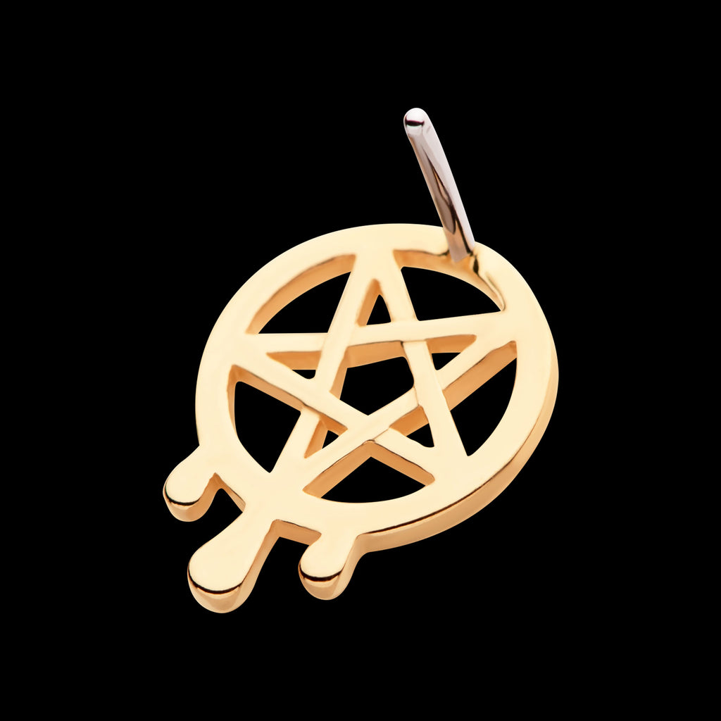 Dripping Pentagram Flatback Stud Earring / Nosering - 14Kt Yellow Gold