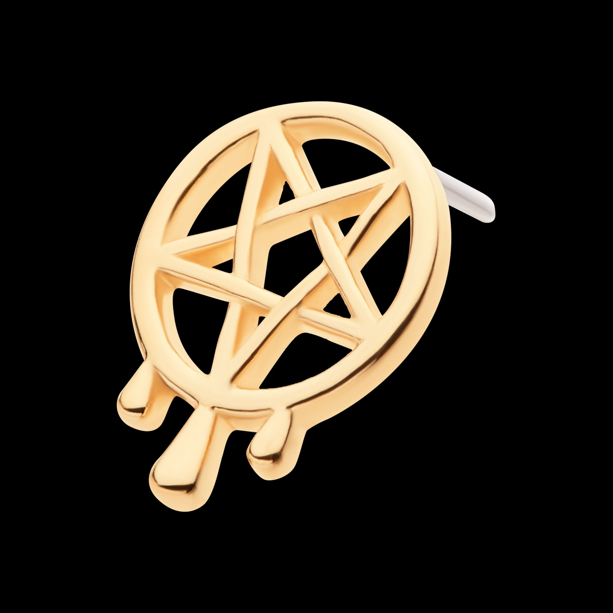 Dripping Pentagram Flatback Stud Earring / Nosering - 14Kt Yellow Gold