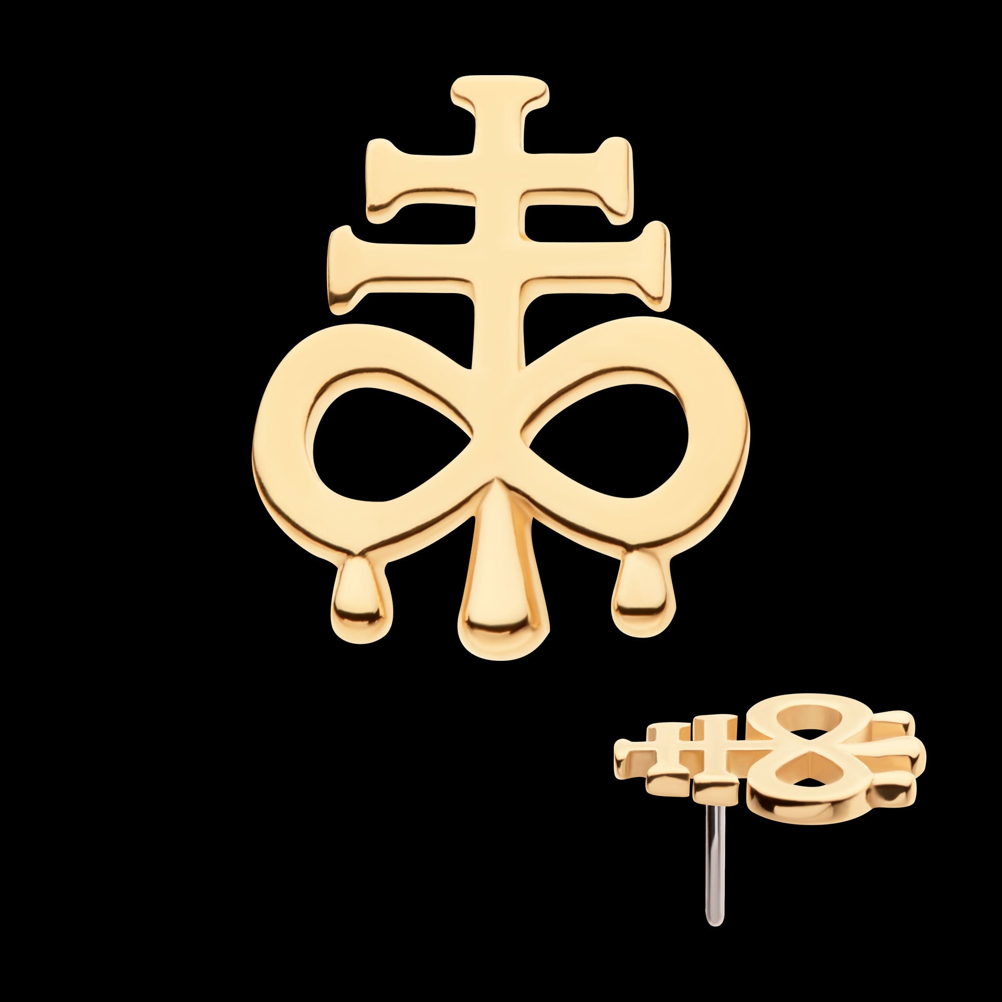 Dripping Leviathan Cross Flatback Stud Earring / Nosering - 14Kt Yellow Gold