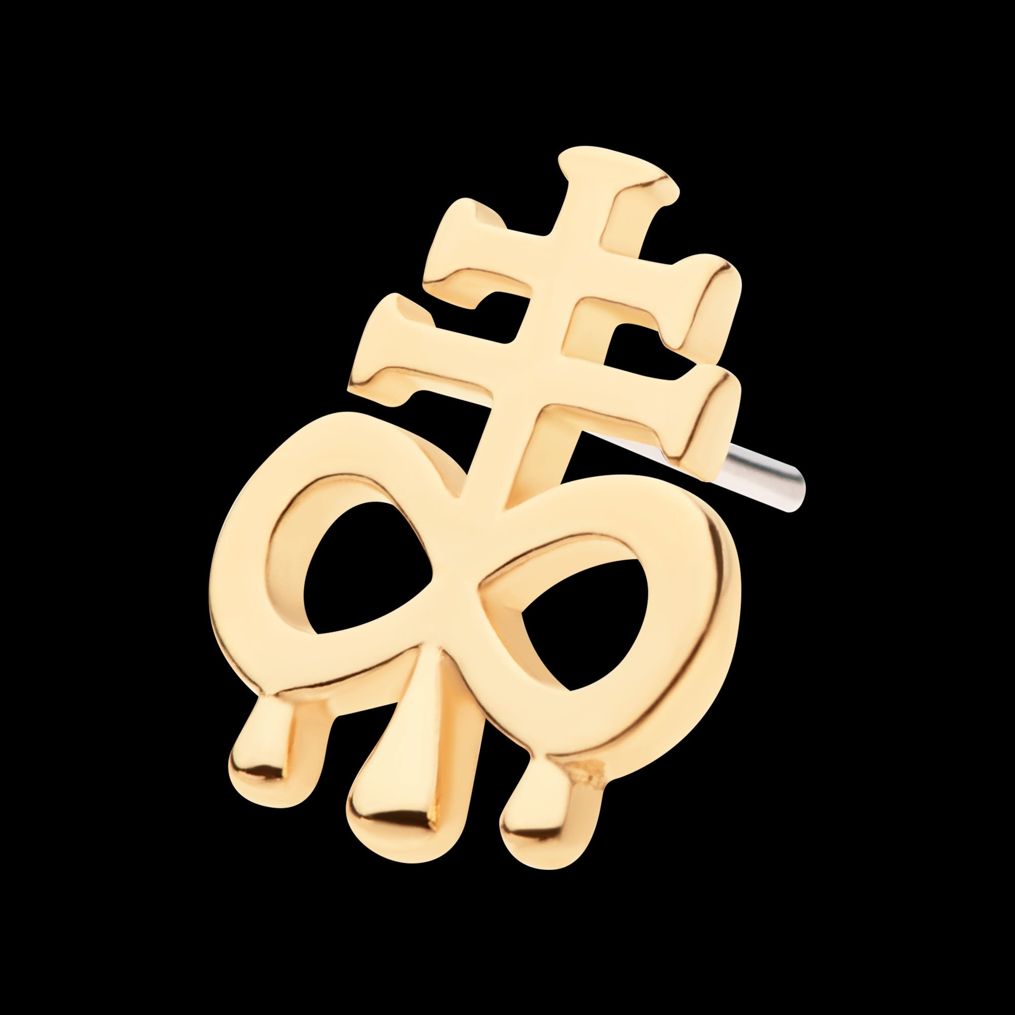 Dripping Leviathan Cross Flatback Stud Earring / Nosering - 14Kt Yellow Gold