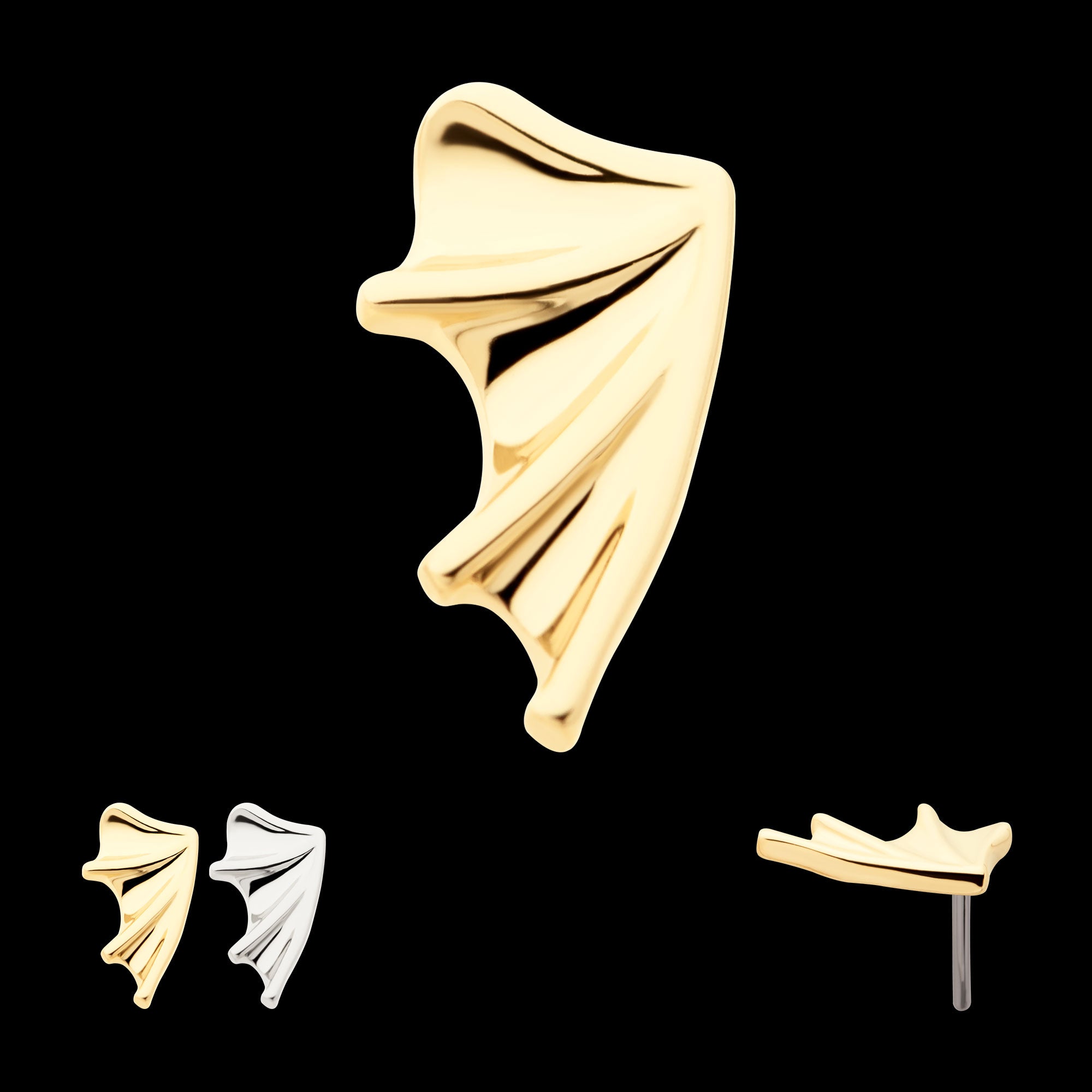 Bat Wing (Right Ear) Flatback Stud Earring / Nosering - 14Kt Gold