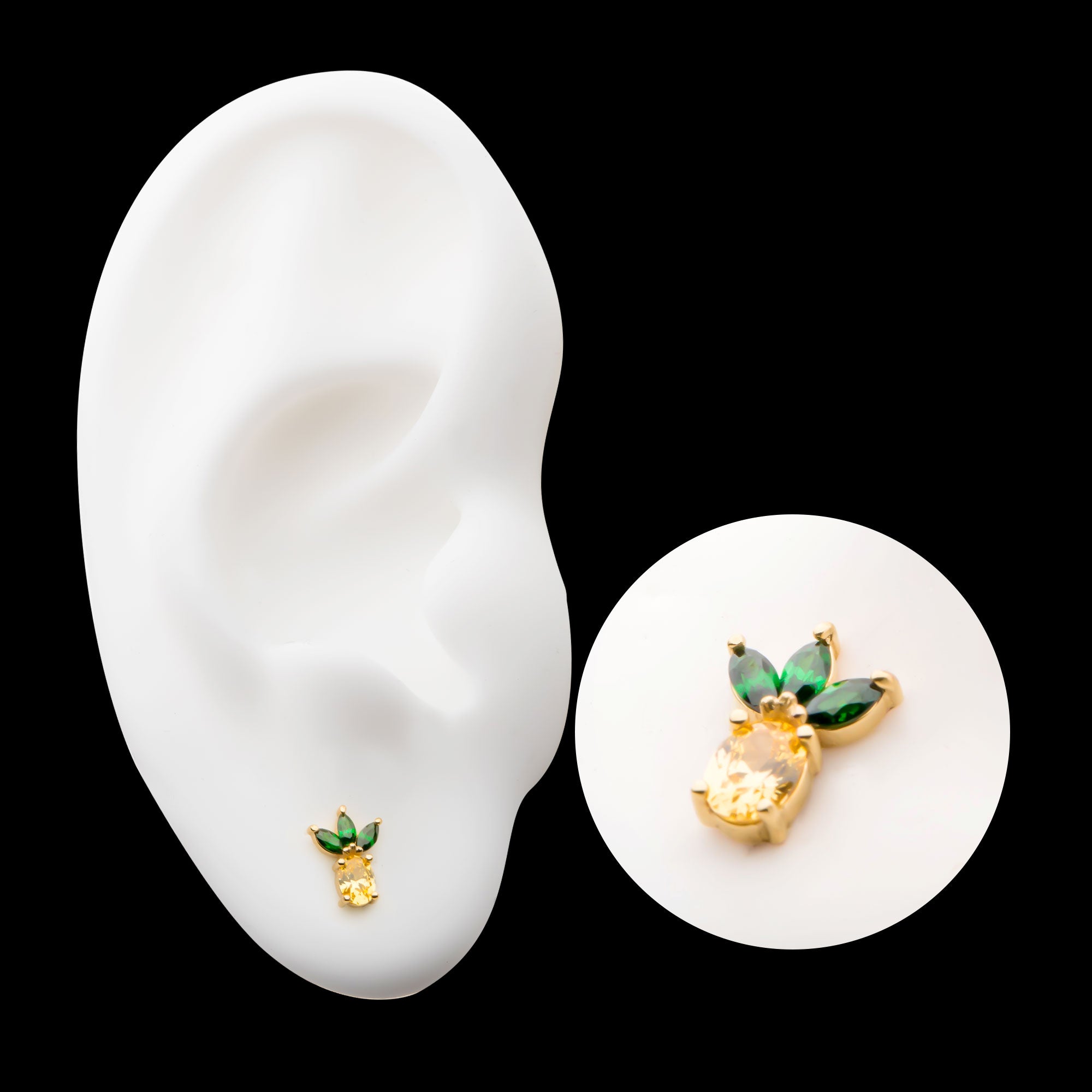 Prong Set Marquise & Oval CZ Pineapple Flatback Stud Earring / Nosering - CZ in 14Kt Yellow Gold