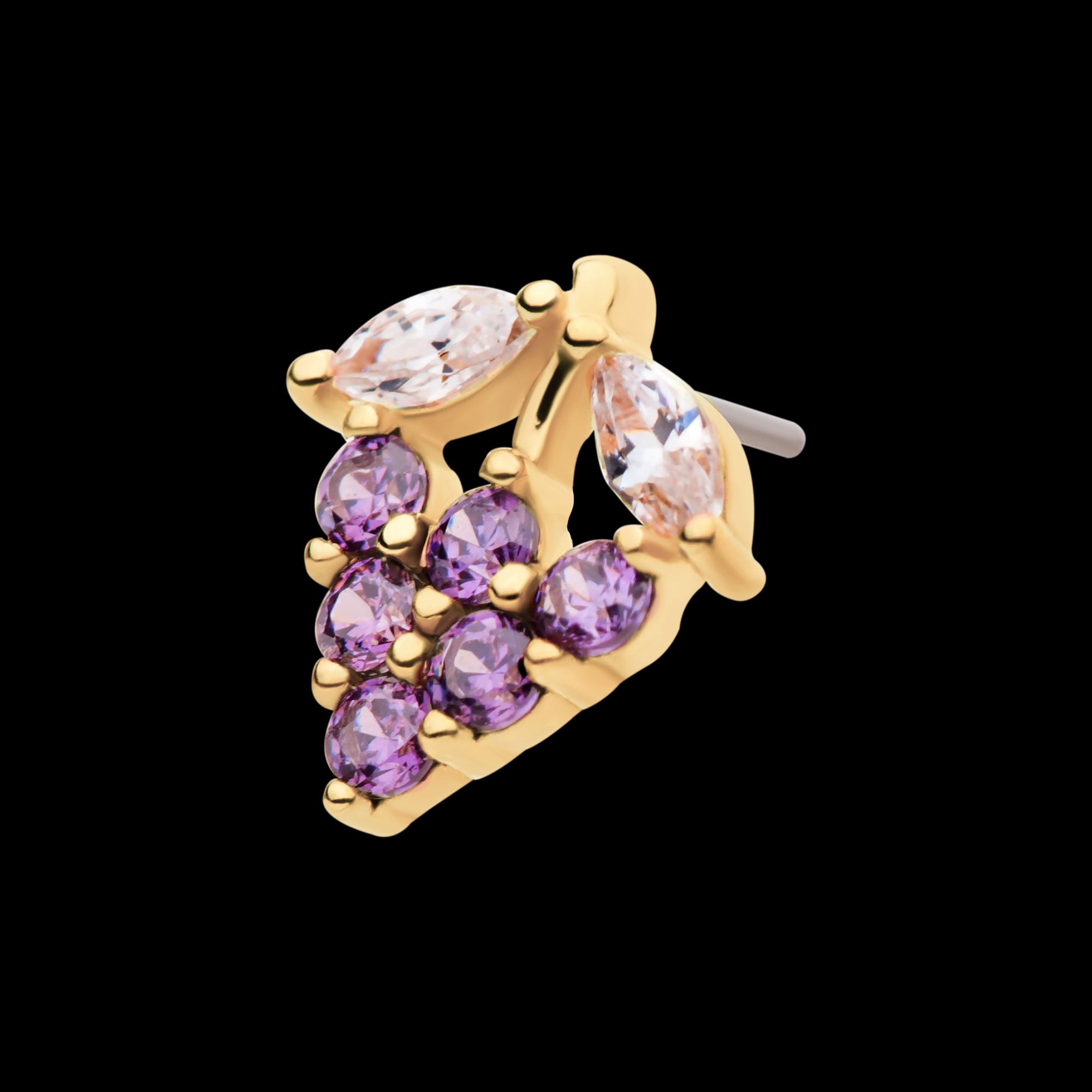 Prong Set Marquise & Round CZ Grape Flatback Stud Earring / Nosering - CZ in 14Kt Yellow Gold
