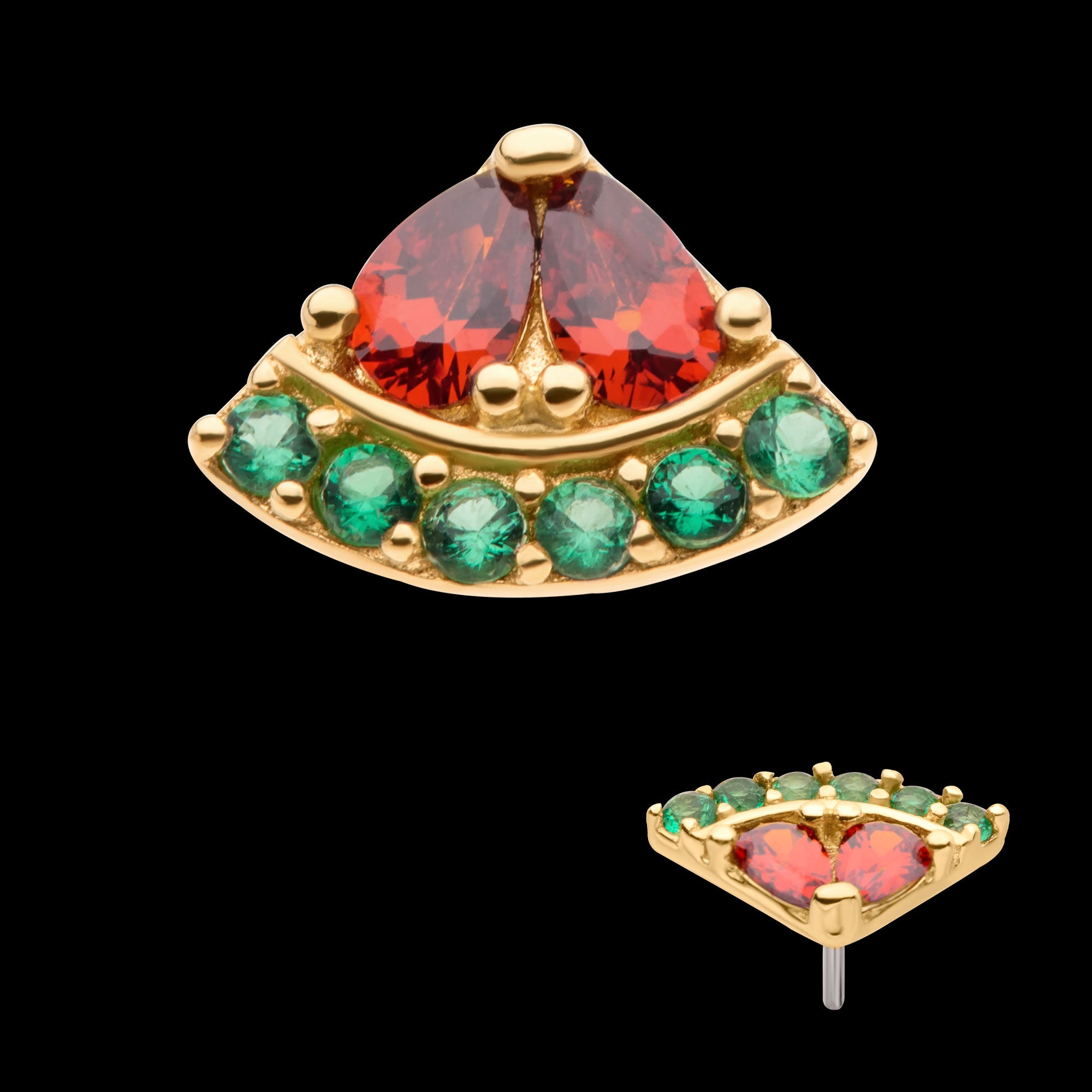 Prong Set & Round CZ Watermelon Flatback Stud Earring / Nosering - CZ in 14Kt Yellow Gold