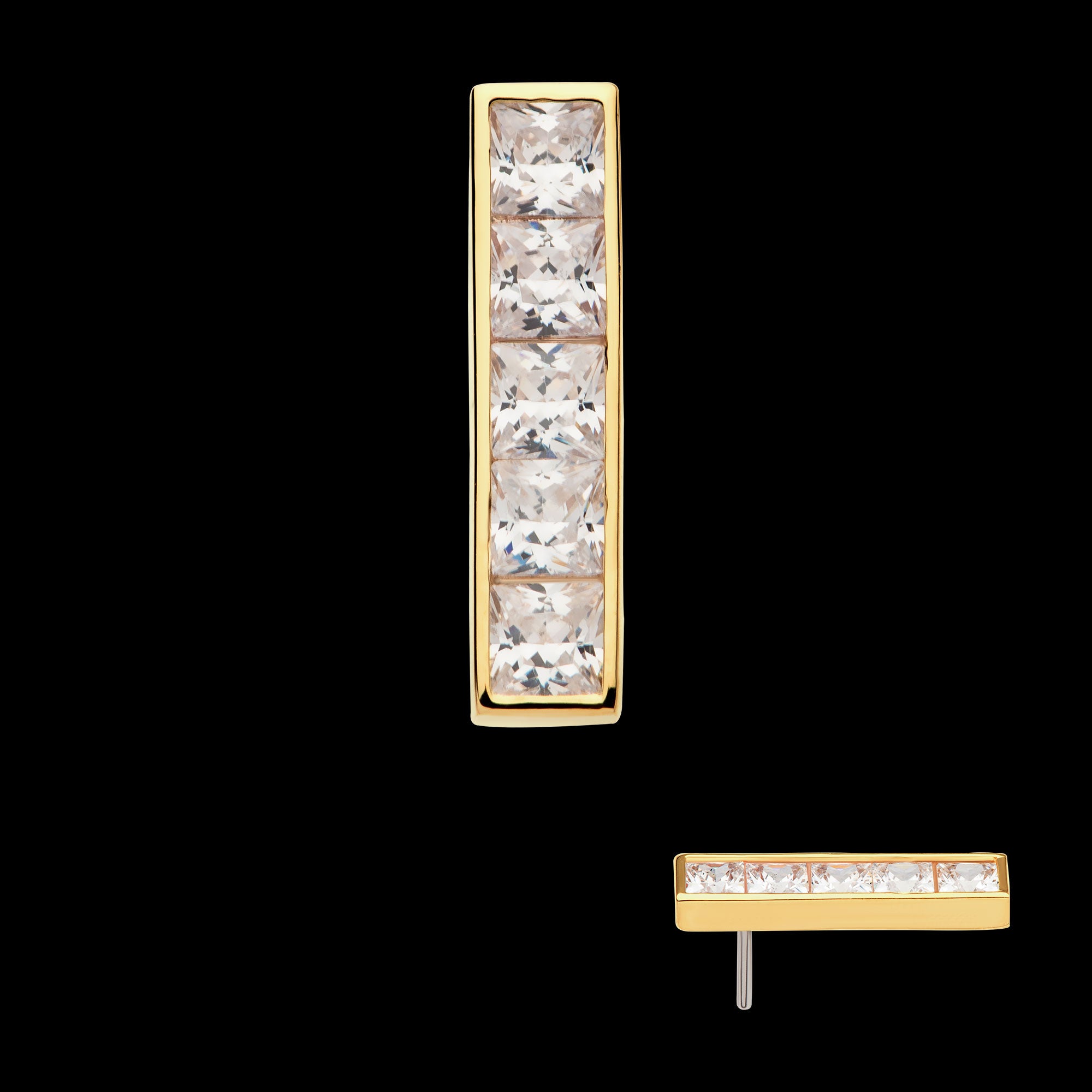 Channel Set CZ 5-Cluster Bar Flatback Stud Earring / Nosering - CZ in 14Kt Yellow Gold