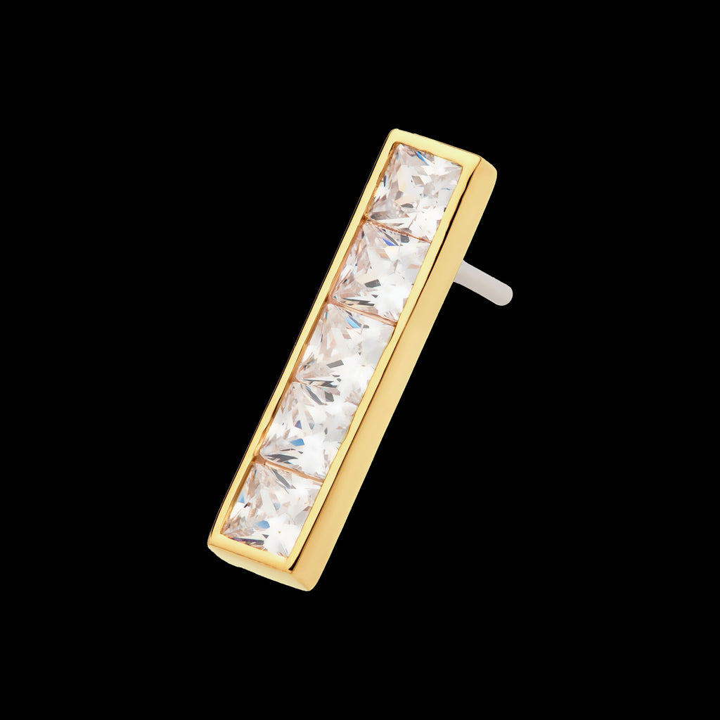 Channel Set CZ 5-Cluster Bar Flatback Stud Earring / Nosering - CZ in 14Kt Yellow Gold